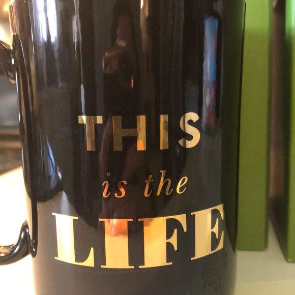 2 Black & Gold This is Life Kate Spade coffee mugs - Picture 1 of 6